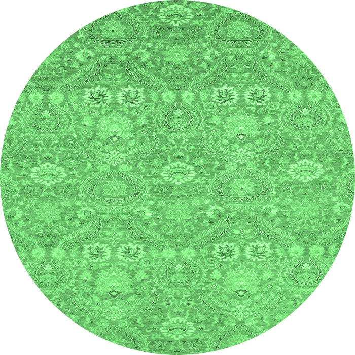 Round Machine Washable Oriental Emerald Green Modern Area Rugs, wshabs2647emgrn