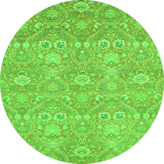Round Machine Washable Oriental Green Modern Area Rugs, wshabs2647grn