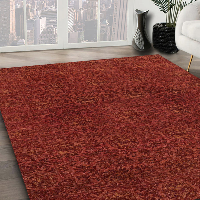 Machine Washable Abstract Cranberry Red Rug in a Family Room, wshabs2649