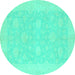 Round Machine Washable Oriental Turquoise Modern Area Rugs, wshabs2650turq