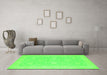 Machine Washable Oriental Green Modern Area Rugs in a Living Room,, wshabs2650grn