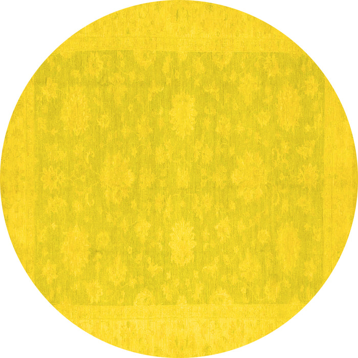 Round Machine Washable Oriental Yellow Modern Rug, wshabs2650yw