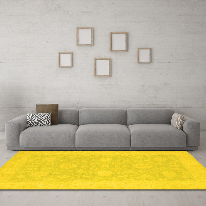 Machine Washable Oriental Yellow Modern Rug in a Living Room, wshabs2650yw