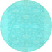 Round Machine Washable Oriental Light Blue Modern Rug, wshabs2650lblu