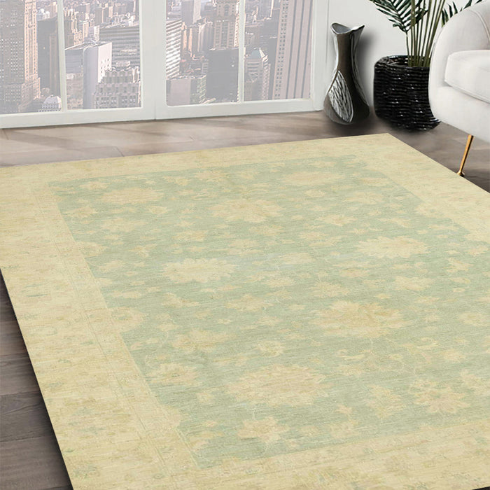 Abstract Brown Gold Oriental Rug in Family Room, abs2650
