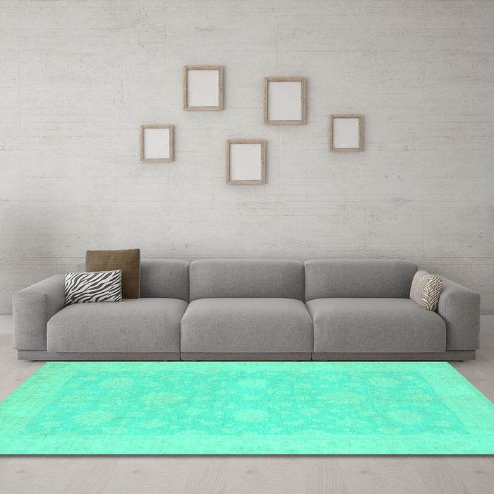 Machine Washable Oriental Turquoise Modern Area Rugs in a Living Room,, wshabs2650turq