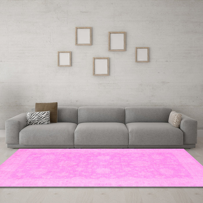 Machine Washable Oriental Pink Modern Rug in a Living Room, wshabs2650pnk