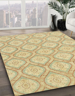 Abstract Brown Gold Oriental Rug in Family Room, abs2651