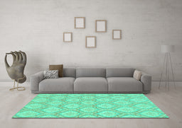 Machine Washable Oriental Turquoise Modern Area Rugs in a Living Room,, wshabs2651turq