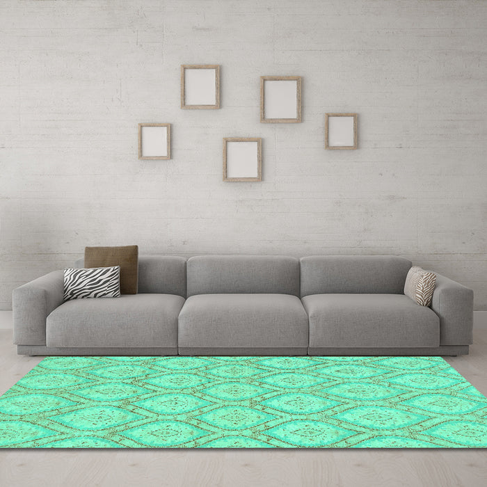 Machine Washable Oriental Turquoise Modern Area Rugs in a Living Room,, wshabs2651turq