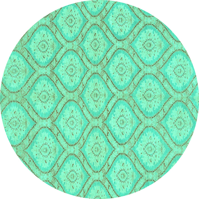 Round Machine Washable Oriental Turquoise Modern Area Rugs, wshabs2651turq