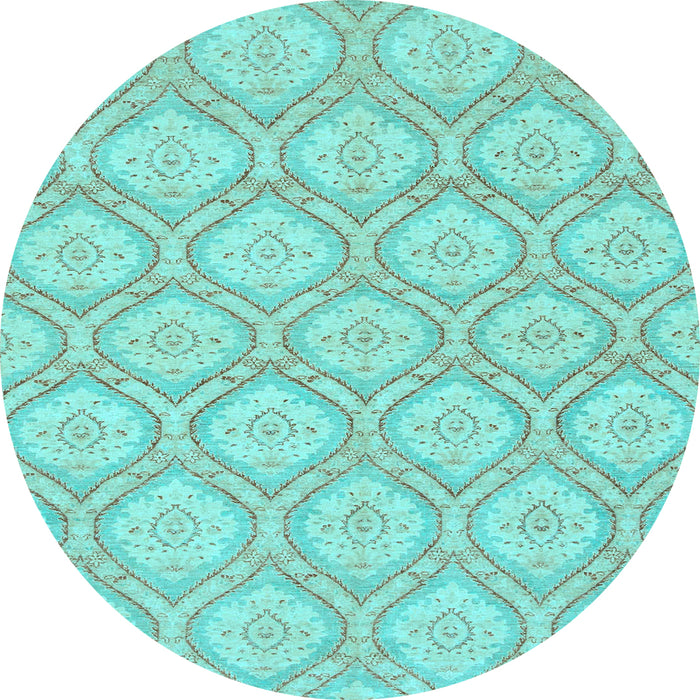 Round Machine Washable Oriental Light Blue Modern Rug, wshabs2651lblu