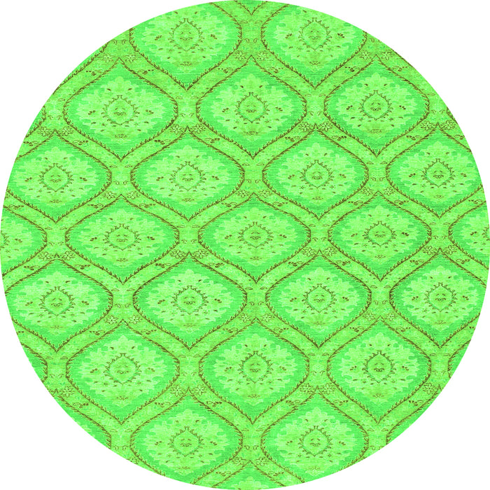 Round Machine Washable Oriental Green Modern Area Rugs, wshabs2651grn