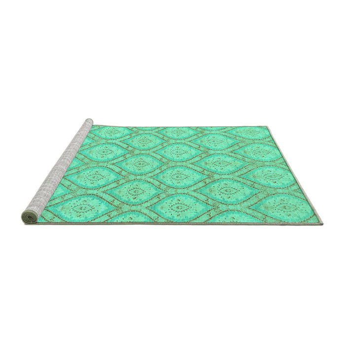 Sideview of Machine Washable Oriental Turquoise Modern Area Rugs, wshabs2651turq