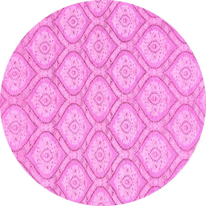Round Machine Washable Oriental Pink Modern Rug, wshabs2651pnk