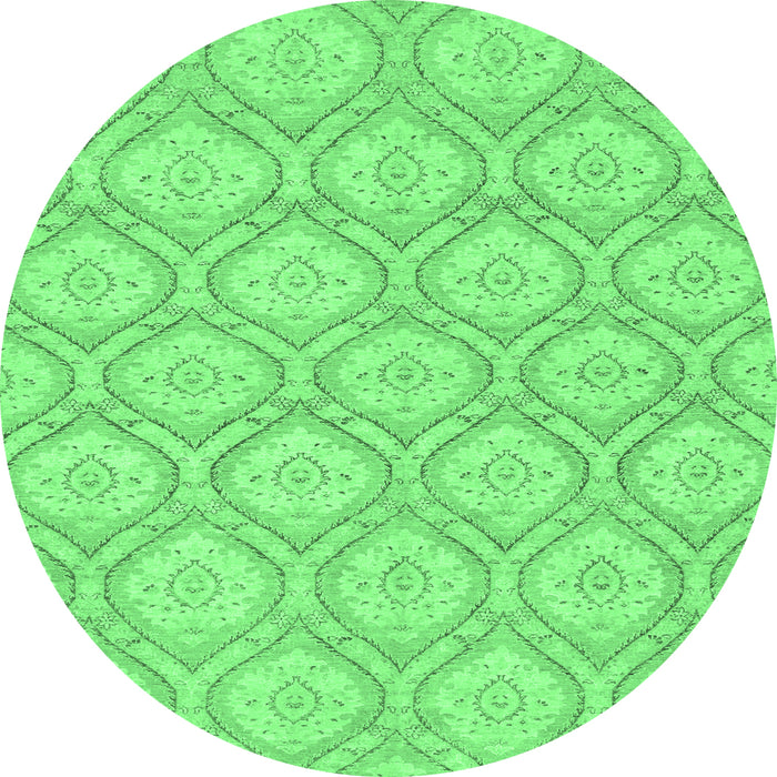 Round Machine Washable Oriental Emerald Green Modern Area Rugs, wshabs2651emgrn