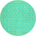 Round Machine Washable Oriental Turquoise Modern Area Rugs, wshabs2652turq