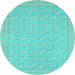 Round Machine Washable Oriental Light Blue Modern Rug, wshabs2652lblu