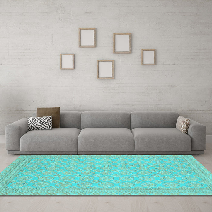 Machine Washable Oriental Light Blue Modern Rug in a Living Room, wshabs2652lblu
