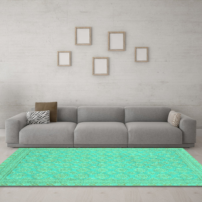 Machine Washable Oriental Turquoise Modern Area Rugs in a Living Room,, wshabs2652turq
