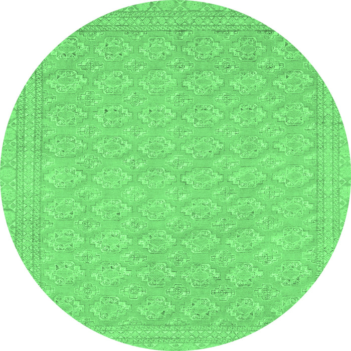 Round Machine Washable Oriental Emerald Green Modern Area Rugs, wshabs2652emgrn
