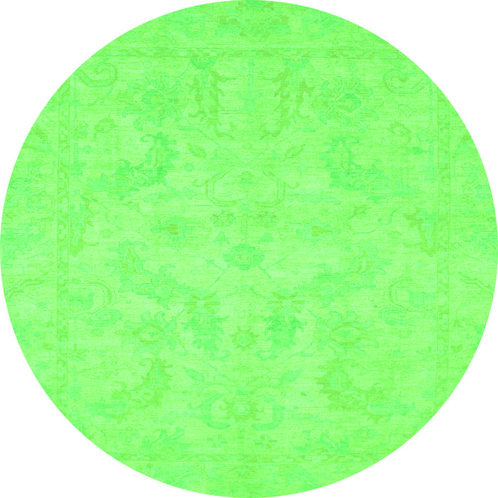 Round Machine Washable Oriental Green Modern Area Rugs, wshabs2653grn