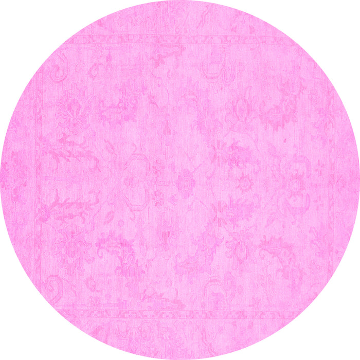 Round Machine Washable Oriental Pink Modern Rug, wshabs2653pnk