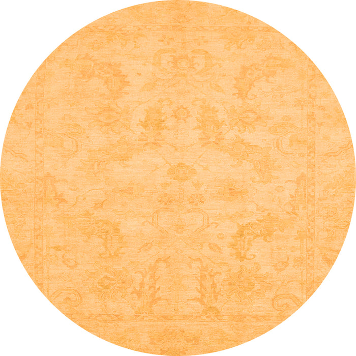 Round Machine Washable Oriental Orange Modern Area Rugs, wshabs2653org