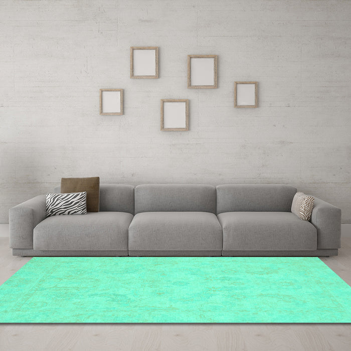 Machine Washable Oriental Turquoise Modern Area Rugs in a Living Room,, wshabs2653turq