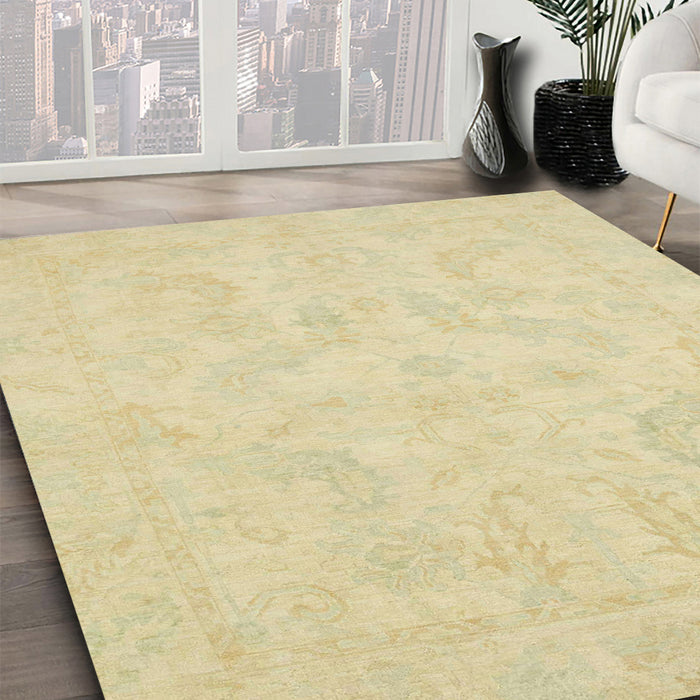 Abstract Brown Gold Oriental Rug in Family Room, abs2653