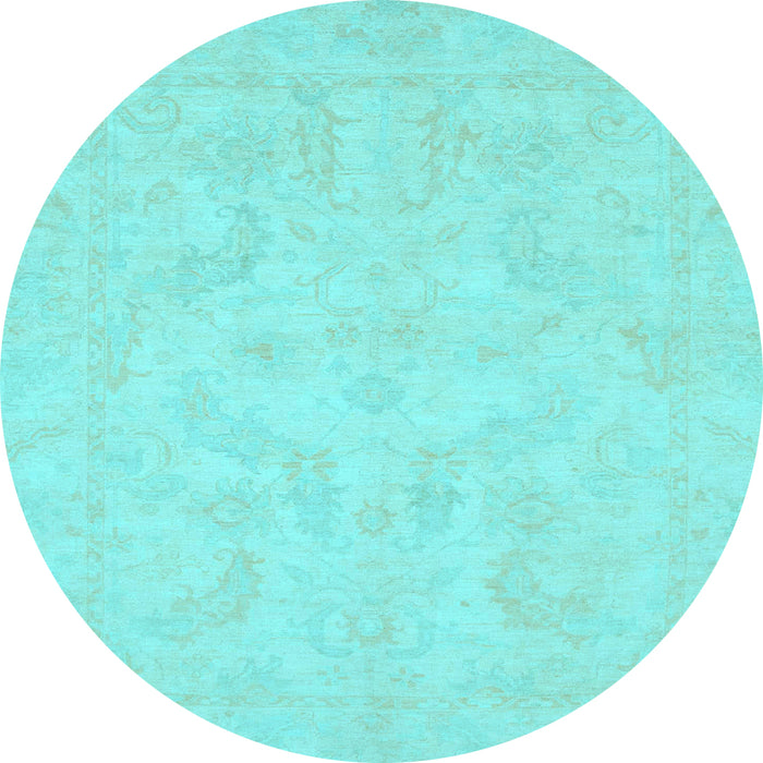 Round Machine Washable Oriental Light Blue Modern Rug, wshabs2653lblu