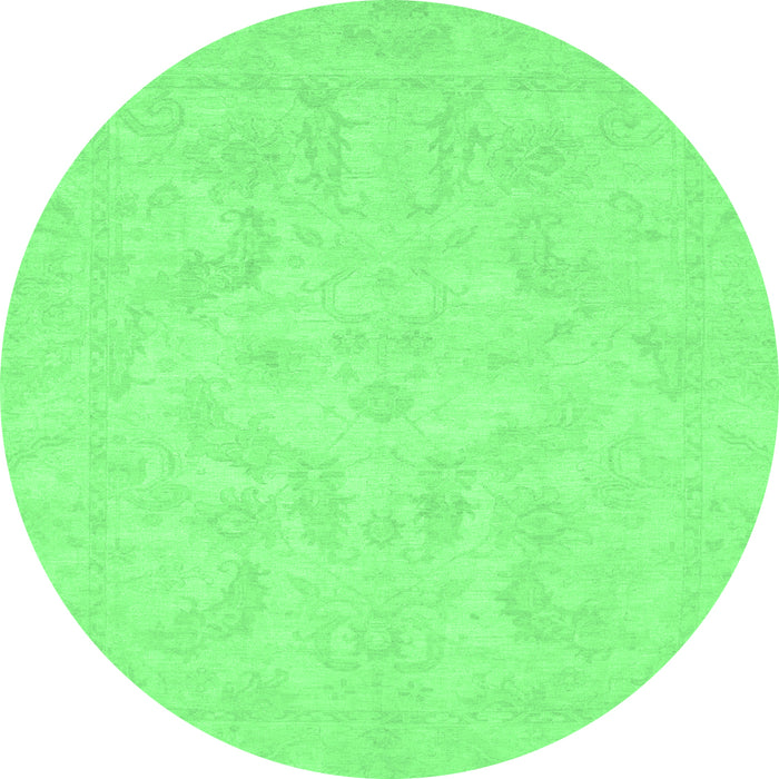 Round Machine Washable Oriental Emerald Green Modern Area Rugs, wshabs2653emgrn