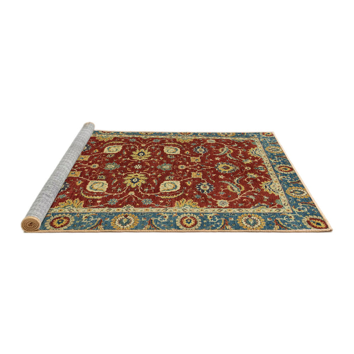 Sideview of Machine Washable Abstract Brass Green Rug, wshabs2654