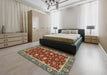 Abstract Copper Green Oriental Rug in a Bedroom, abs2654