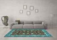 Machine Washable Oriental Light Blue Modern Rug, wshabs2654lblu