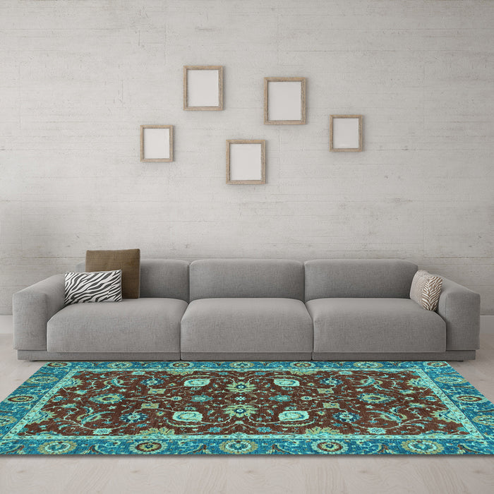 Machine Washable Oriental Light Blue Modern Rug in a Living Room, wshabs2654lblu
