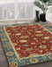 Abstract Copper Green Oriental Rug in Family Room, abs2654