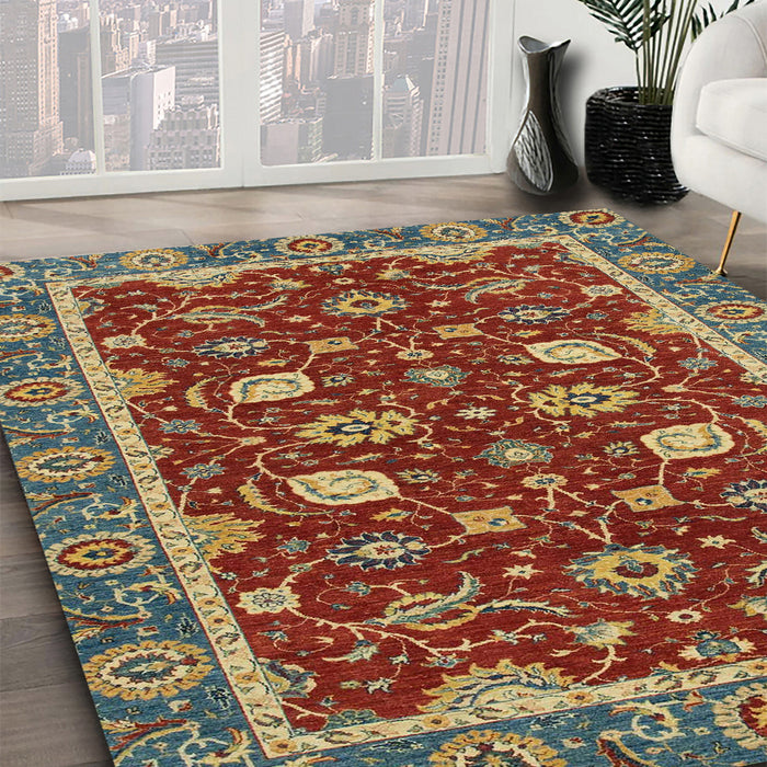 Machine Washable Abstract Brass Green Rug in a Family Room, wshabs2654