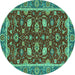 Round Machine Washable Oriental Turquoise Modern Area Rugs, wshabs2654turq