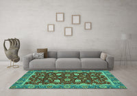 Machine Washable Oriental Turquoise Modern Rug, wshabs2654turq