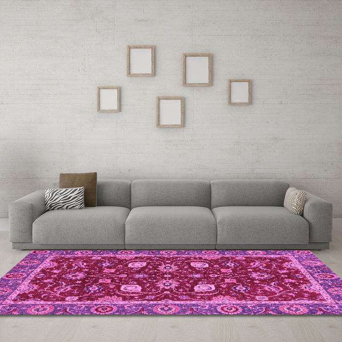Machine Washable Oriental Pink Modern Rug in a Living Room, wshabs2654pnk