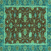 Square Machine Washable Oriental Turquoise Modern Area Rugs, wshabs2654turq