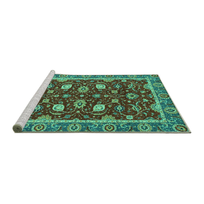 Sideview of Machine Washable Oriental Turquoise Modern Area Rugs, wshabs2654turq