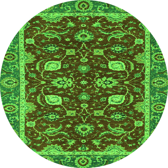 Round Machine Washable Oriental Green Modern Area Rugs, wshabs2654grn
