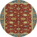 Round Machine Washable Abstract Brass Green Rug, wshabs2654