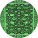 Round Machine Washable Oriental Emerald Green Modern Area Rugs, wshabs2654emgrn