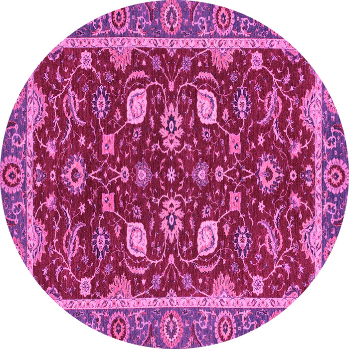 Round Machine Washable Oriental Pink Modern Rug, wshabs2654pnk