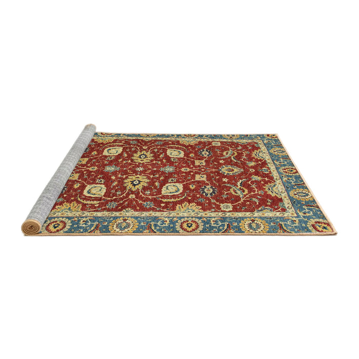 Sideview of Machine Washable Abstract Brass Green Rug, wshabs2655