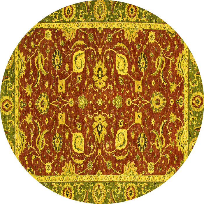 Round Machine Washable Oriental Yellow Modern Rug, wshabs2655yw
