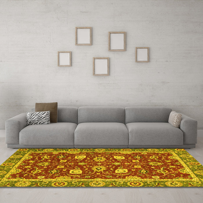 Machine Washable Oriental Yellow Modern Rug in a Living Room, wshabs2655yw